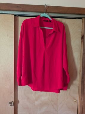 Rafaella Women's Red Collared Blouse